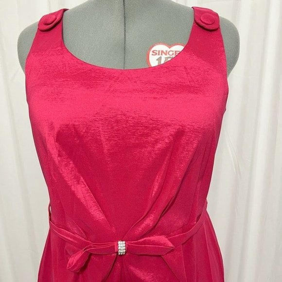 Dana Kay NWOT Sz 12 Red Pink  Sleeveless Pleated Front W/ Embellished Belt Dress - Picture 3 of 6